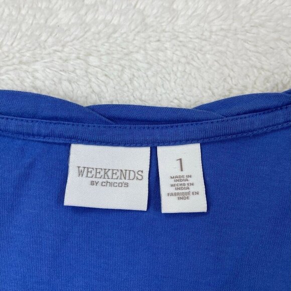 Weekends by Chicos Womens Shirt 1 Small 3/4 Sleeve Striped T-Shirt - Picture 3 of 7